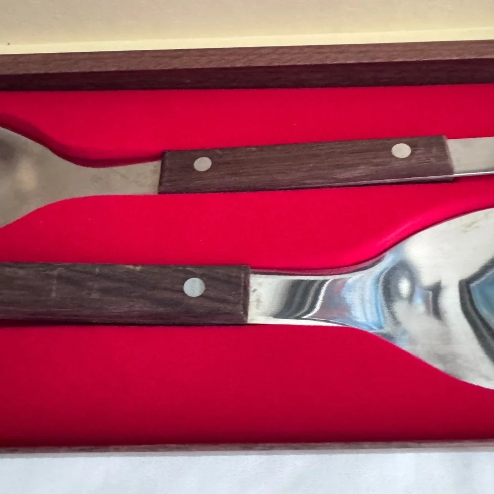 Vintage Burnco Serving Fork & Spoon = Tongs‎ Stainless Steel Japan